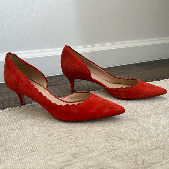 J Crew Scalloped Suede Kitten Heels in red - size 6.5 - Picture 3 of 7
